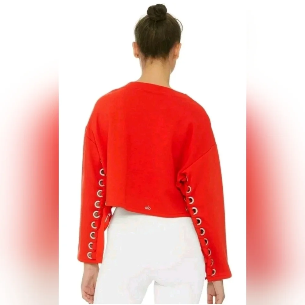 Alo Yoga Suspension Pullover Lace Up Sweater - Cherry Red Size S